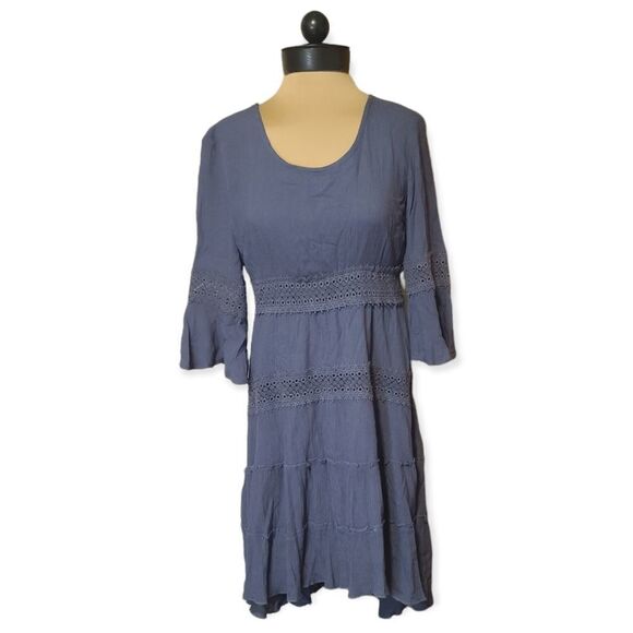 Solitaire Boho Blue Gauze Lace Hi Lo Dress Size M - Picture 1 of 5